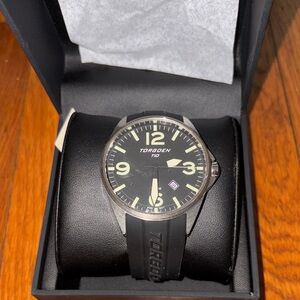Torgoen Black Pilot-Style Watch with Rubber Strap